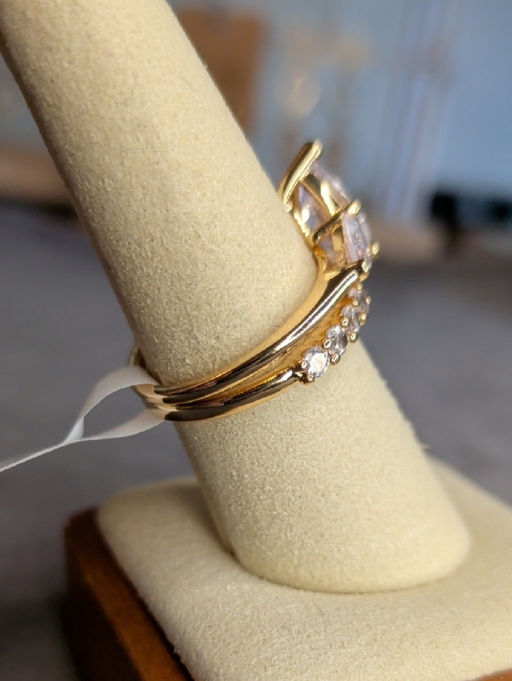 Wedding Set: Gold Fill Pear Cubic Zirconia Crown Ring Size 8 - Picture 5 of 8